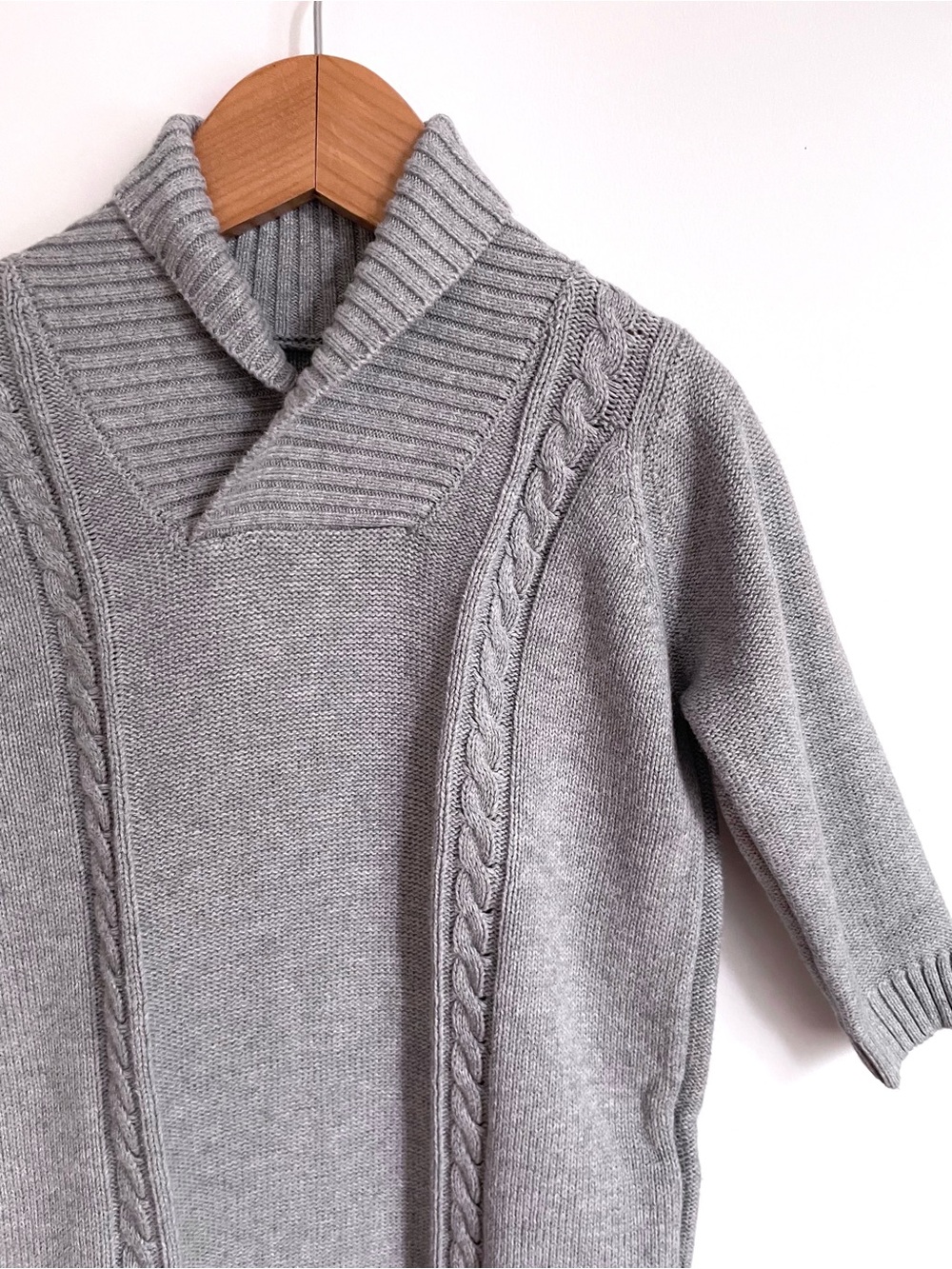NEW Cable Knit Winter Jumpsuit, Shawl Collar, Gray, Zip Up Legs, Cotton